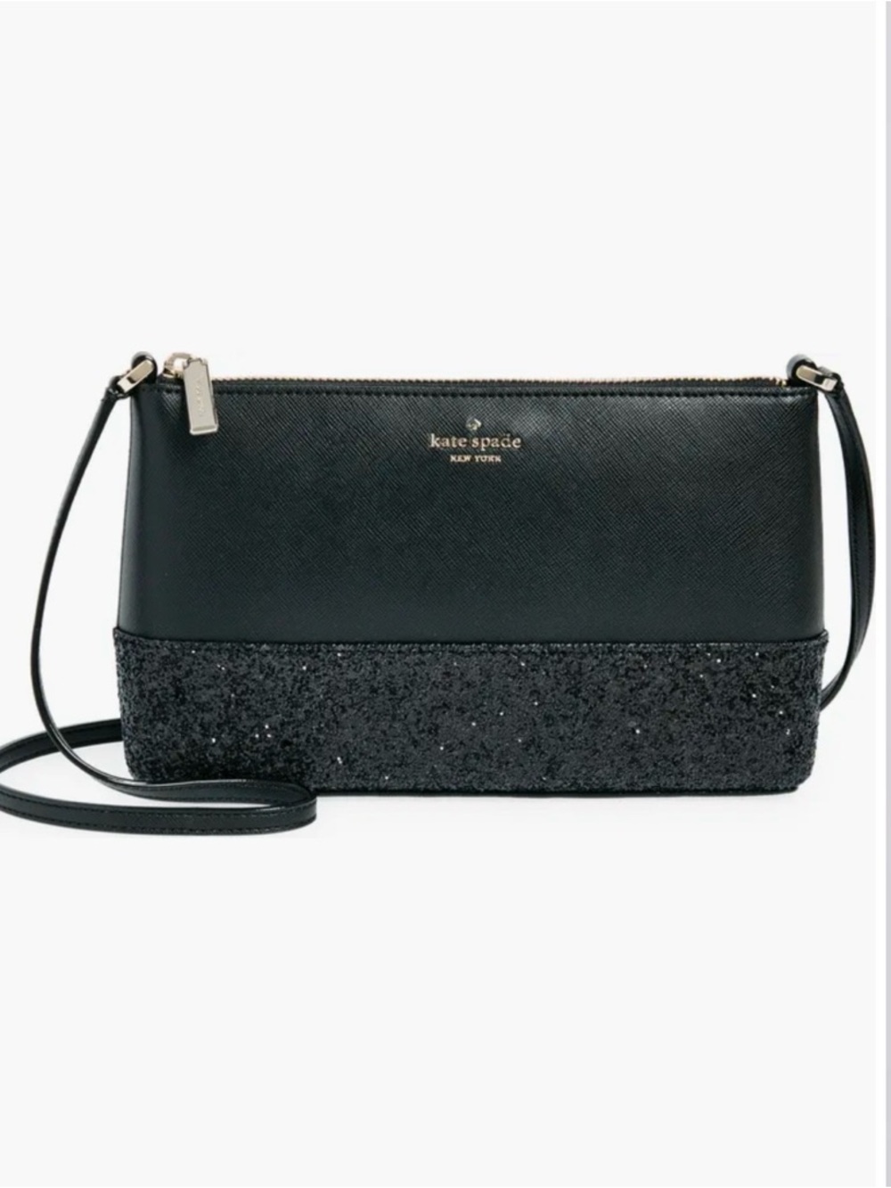 kate spade black leather and glitter crossbody bag